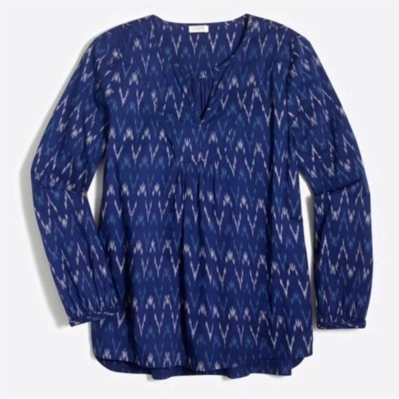 J Crew V Neck Blouse Top Blue Ikat Women Small - Picture 1 of 10